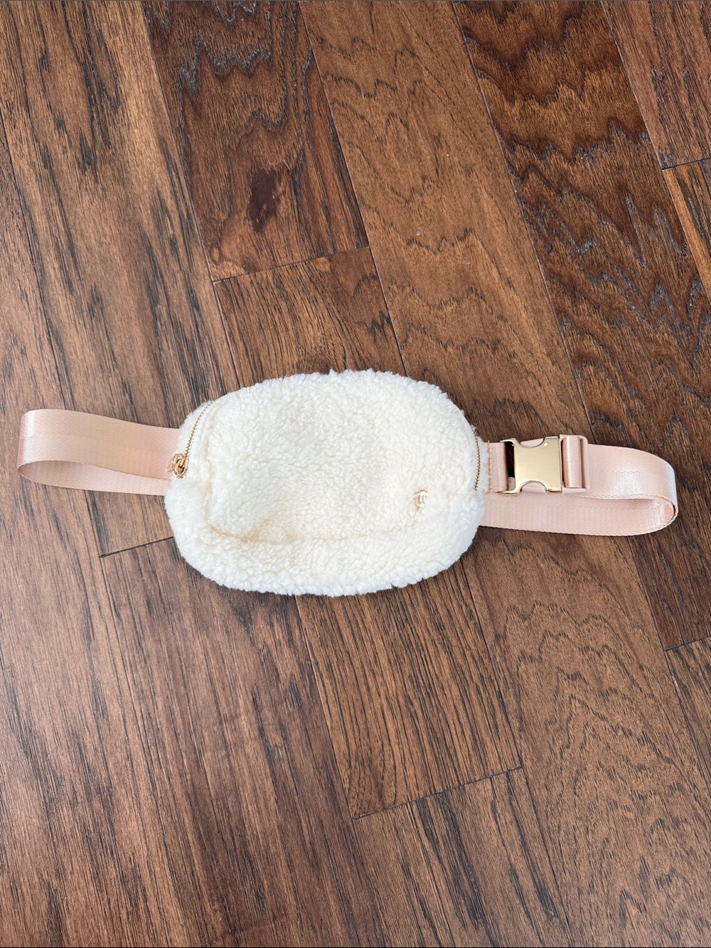Wantable Faux Sherpa Cream Belt Bag with Blush Strap